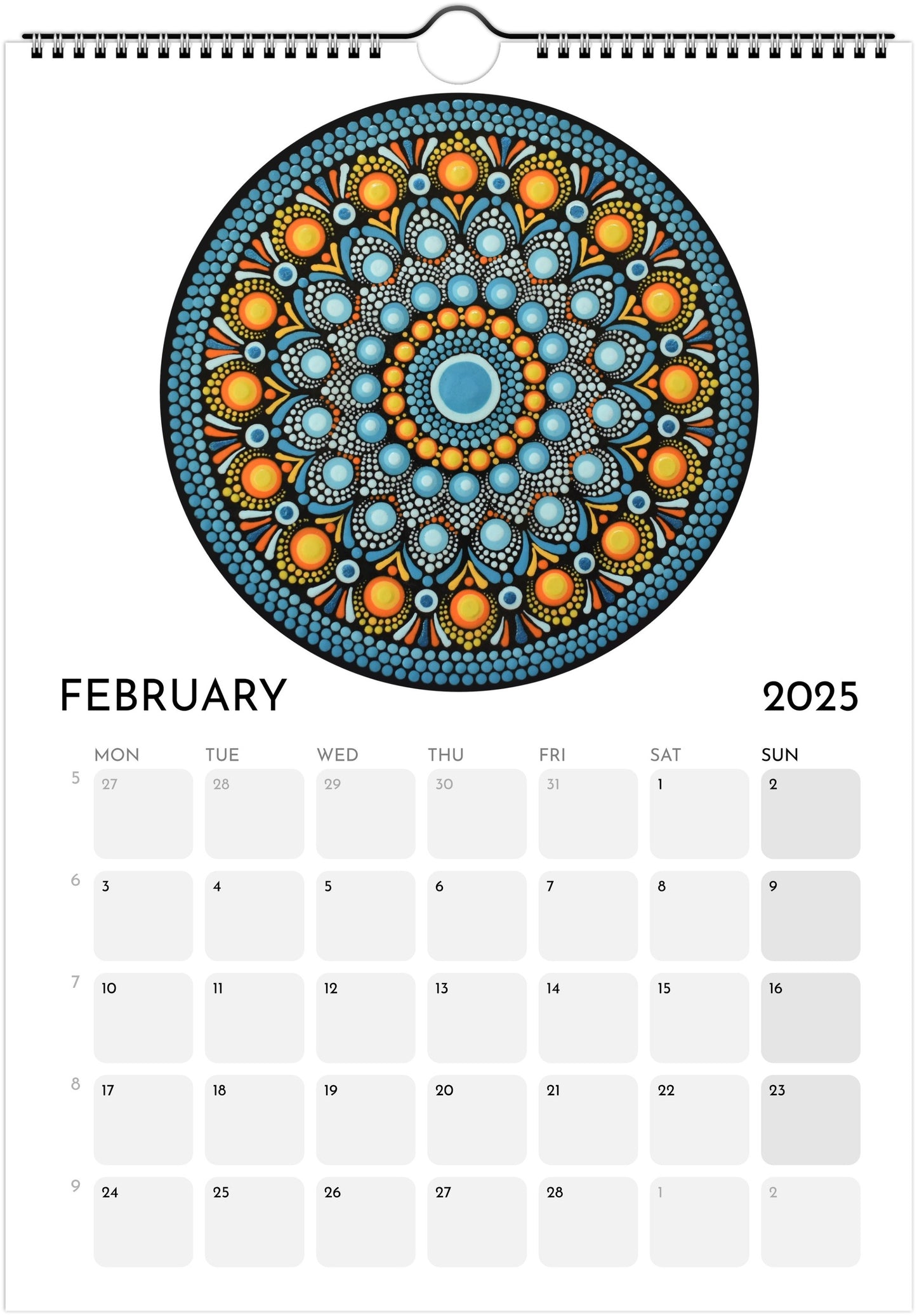Mandala Calendar 2025 White FREE DELIVERY