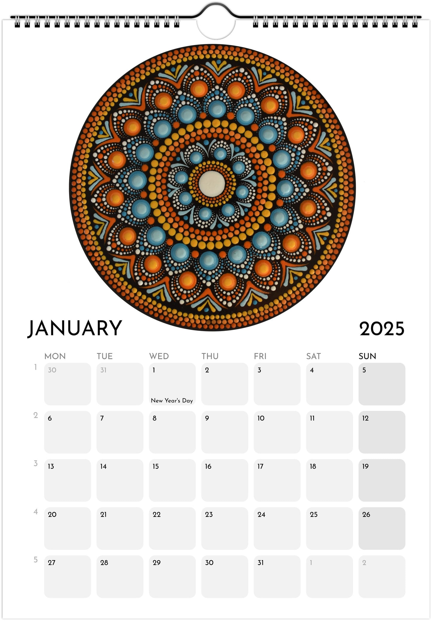 Mandala Calendar 2025 White FREE DELIVERY