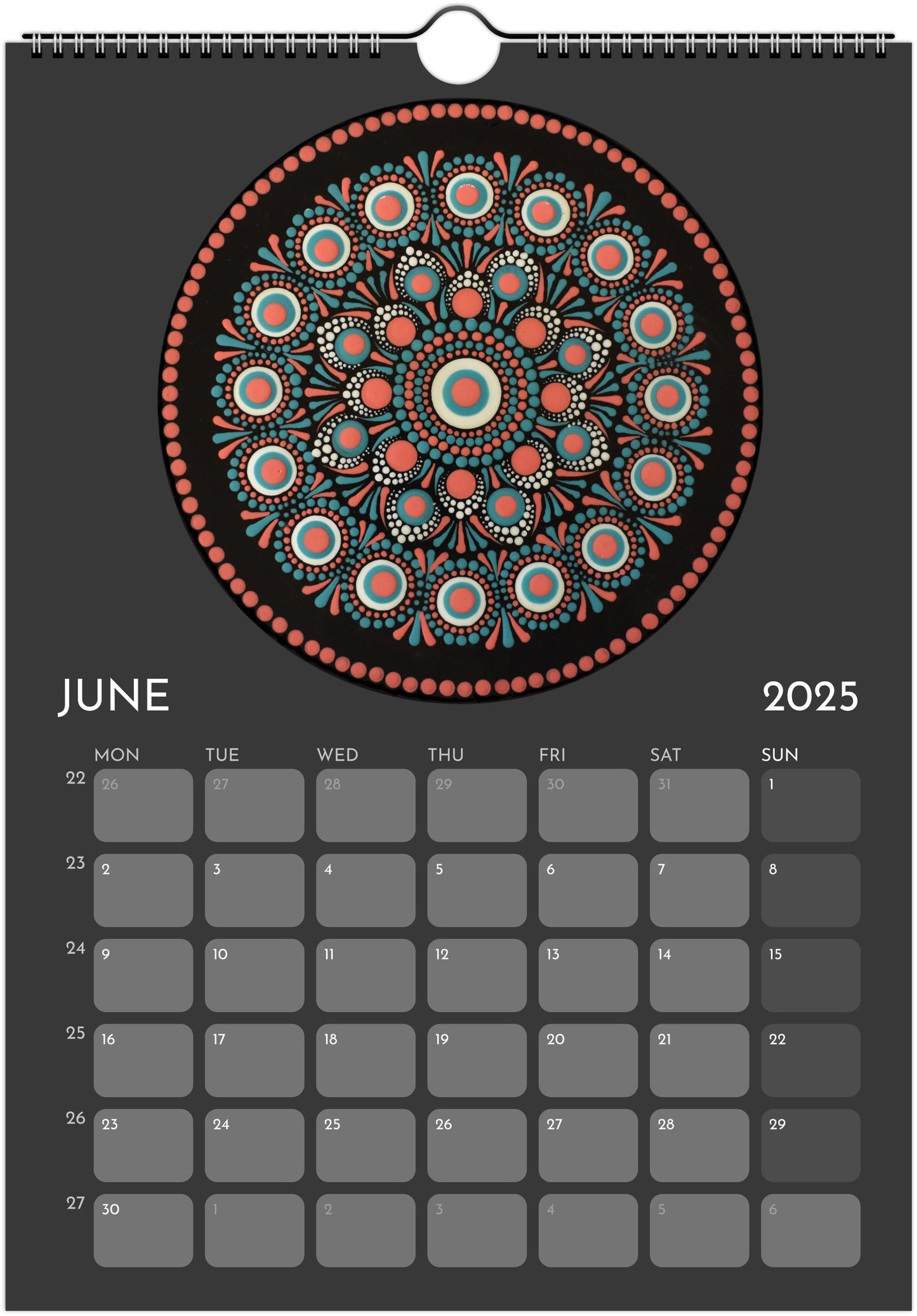 Mandala Calendar 2025 Black FREE DELIVERY