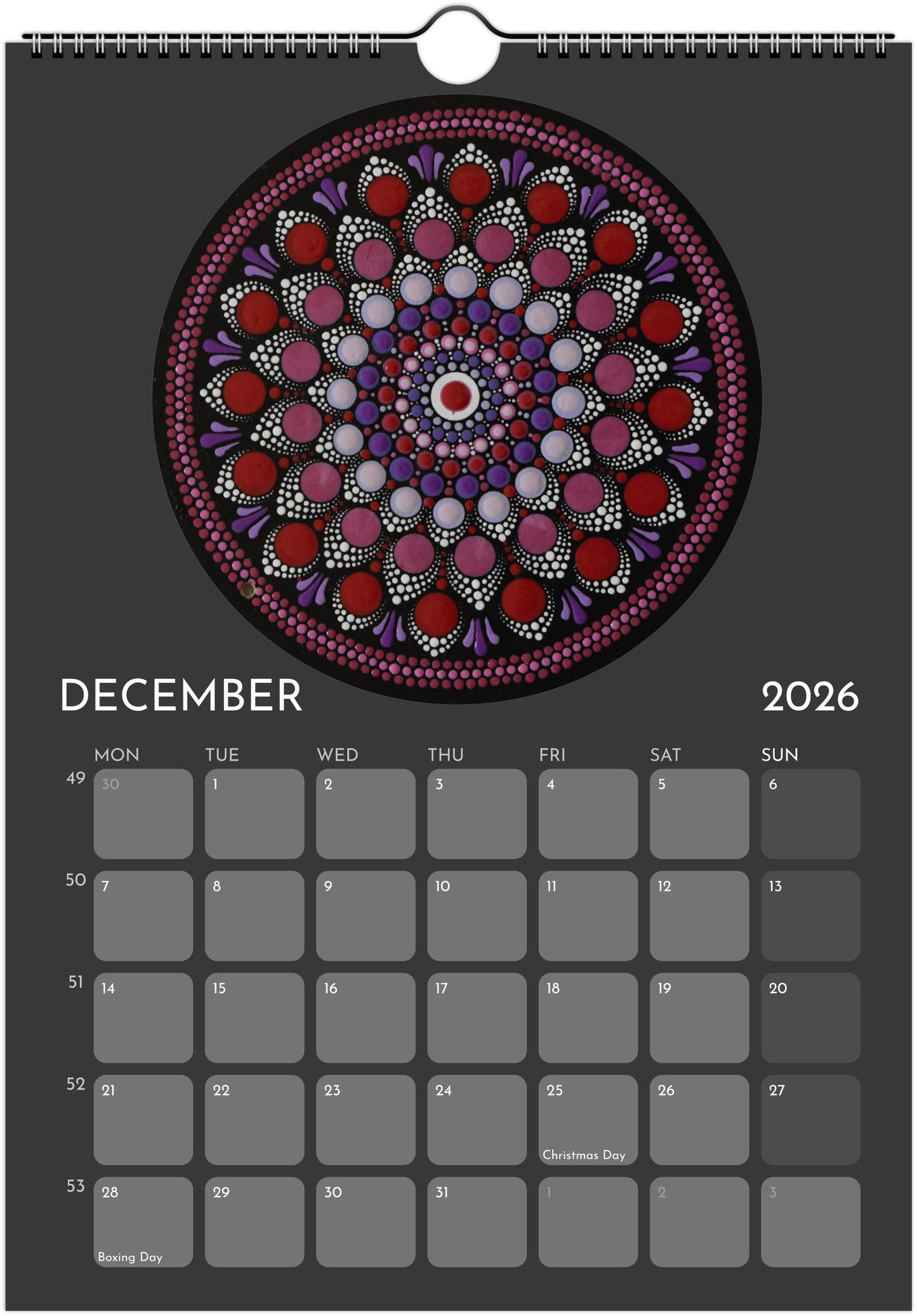 Mandala Calendar 2026 Black FREE DELIVERY