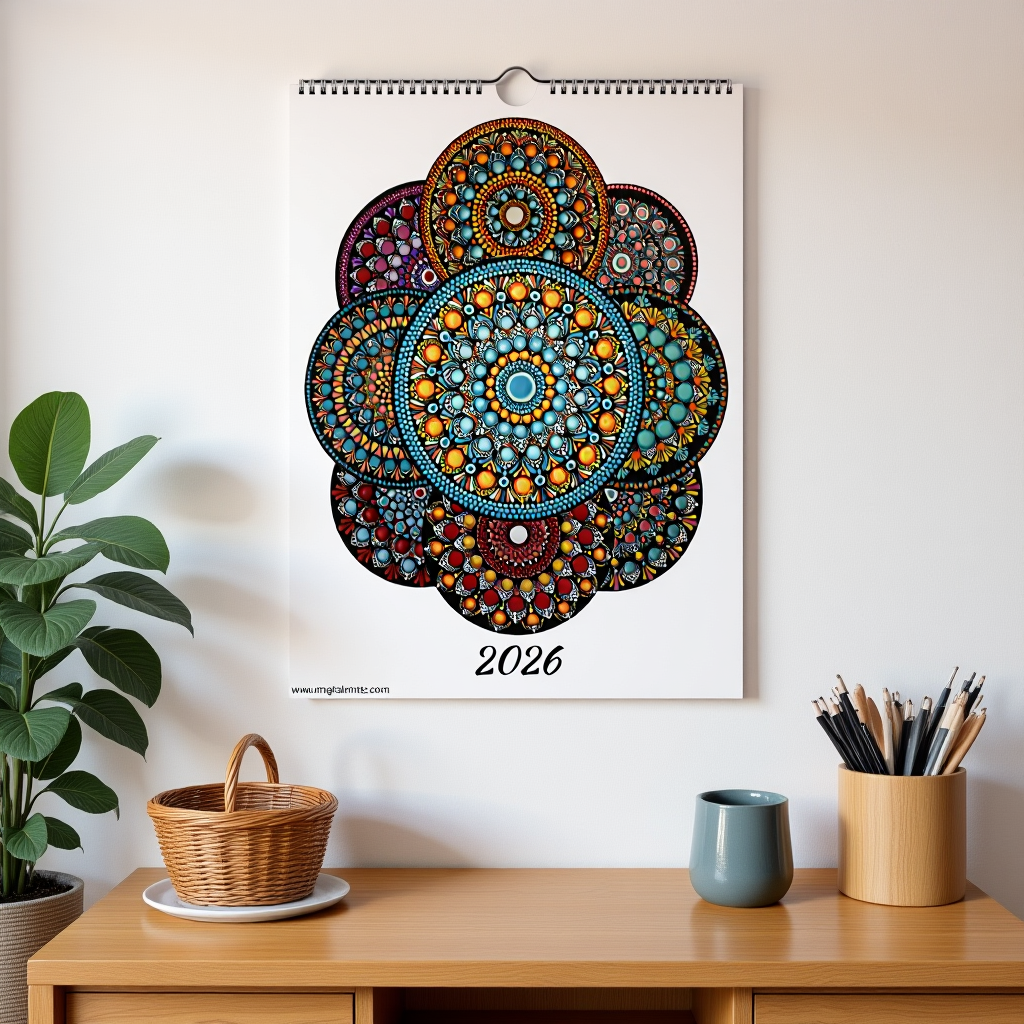 Mandala Calendar 2026 White FREE DELIVERY
