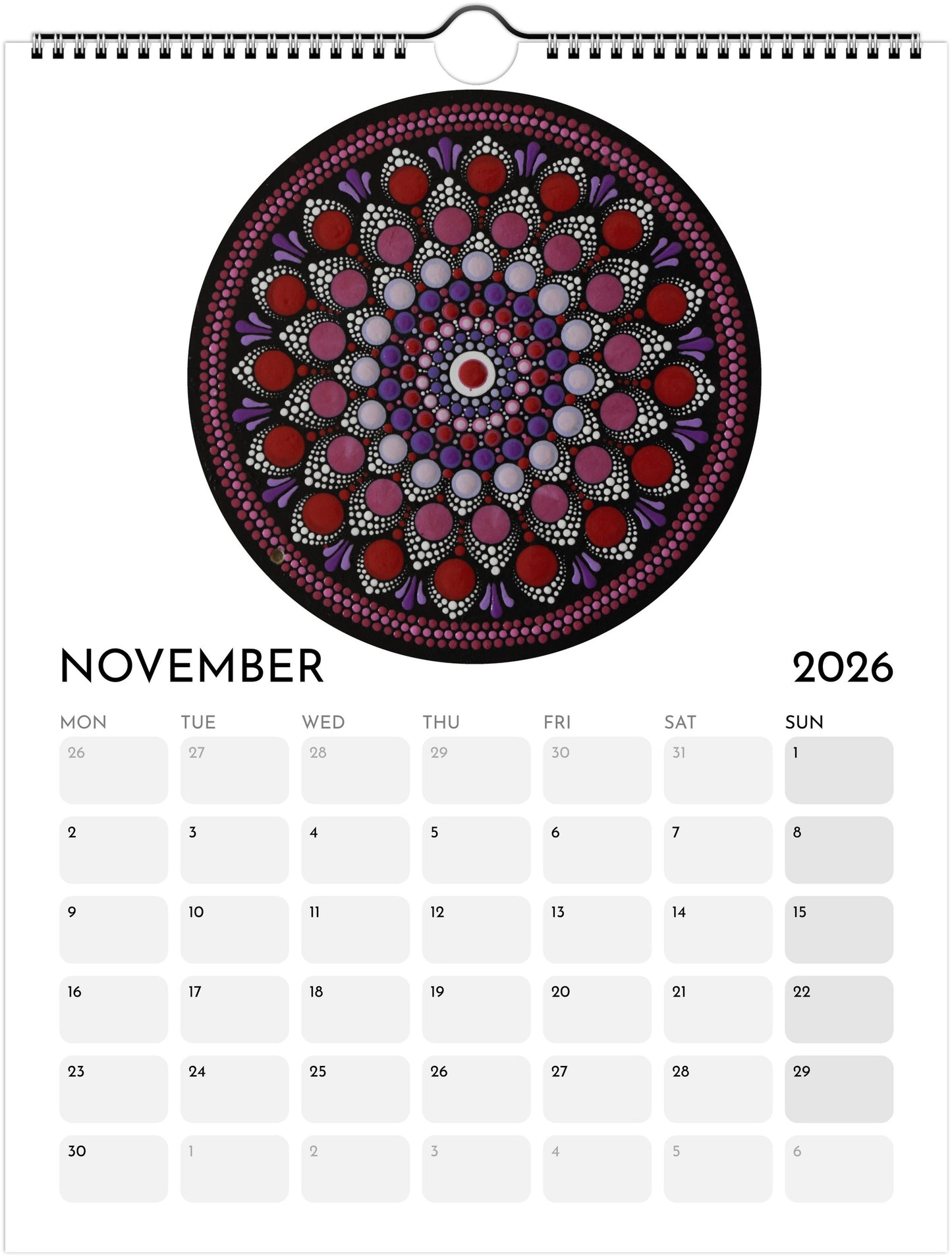 Mandala Calendar 2026 White FREE DELIVERY