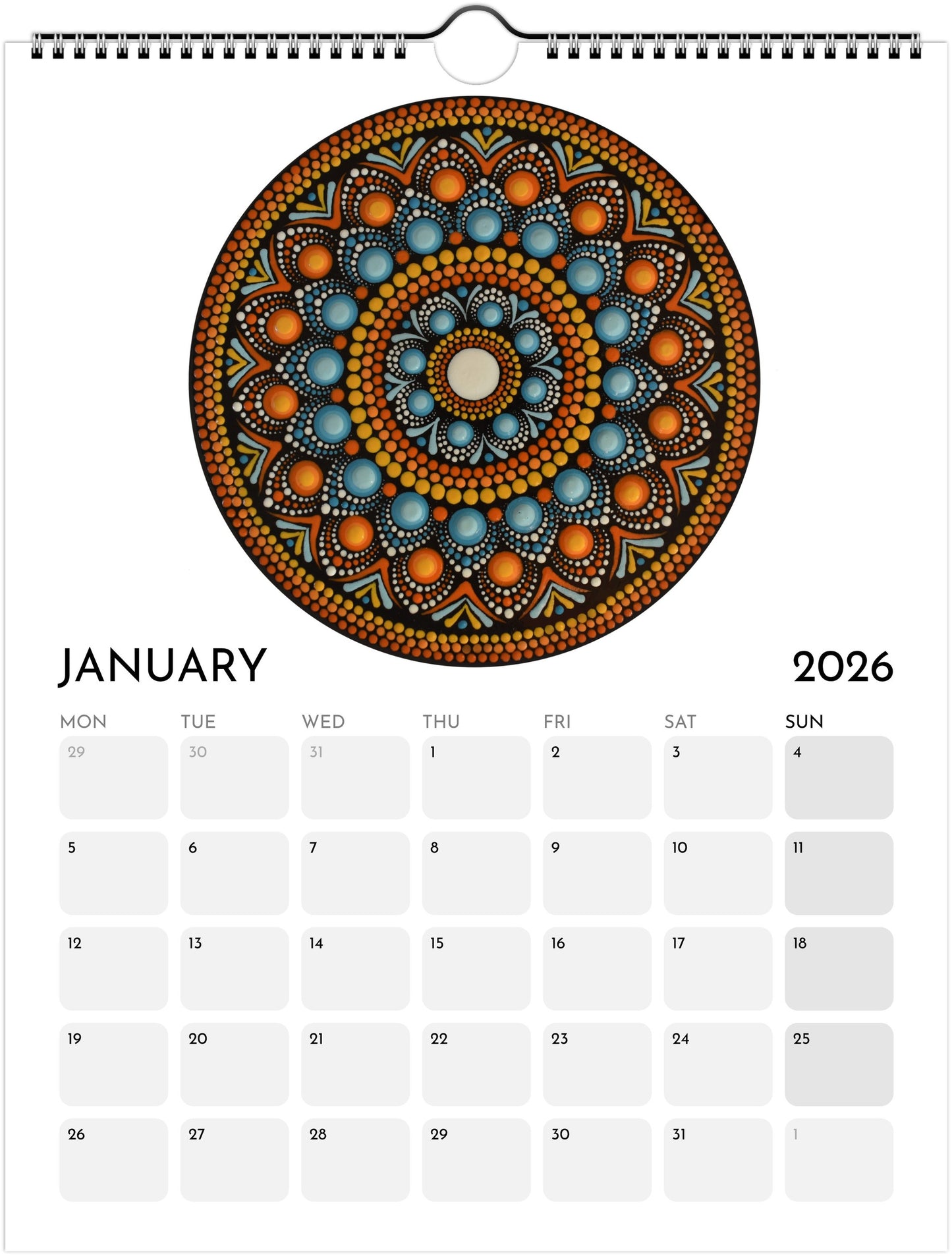 Mandala Calendar 2026 White FREE DELIVERY