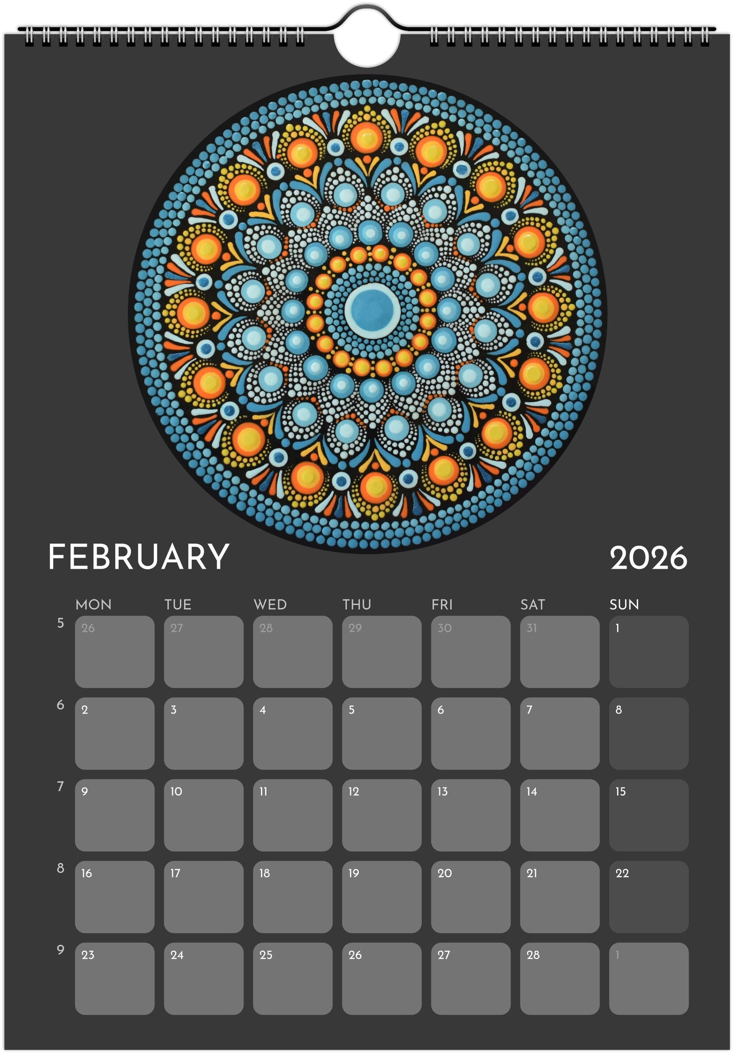 Mandala Calendar 2026 Black FREE DELIVERY