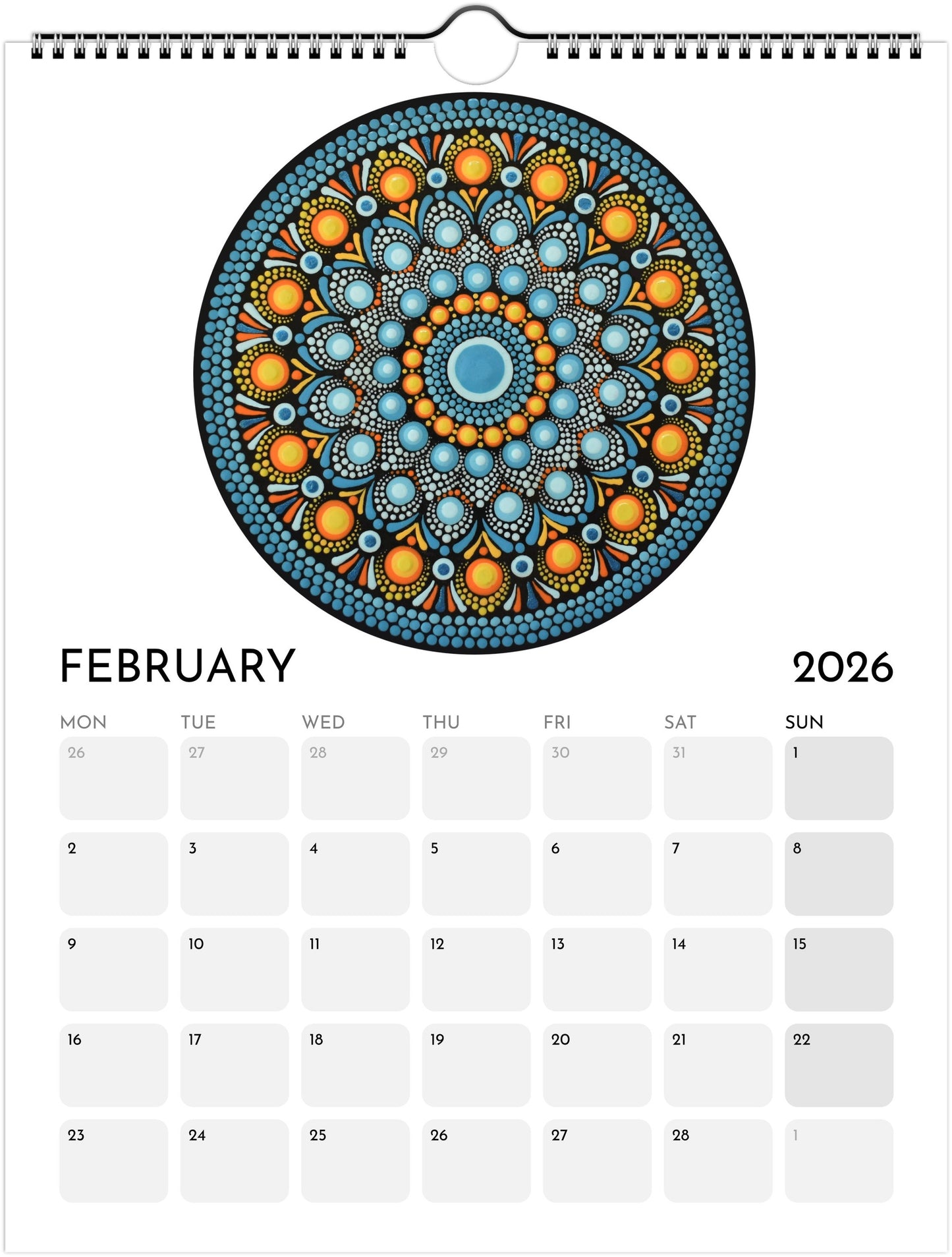 Mandala Calendar 2026 White FREE DELIVERY