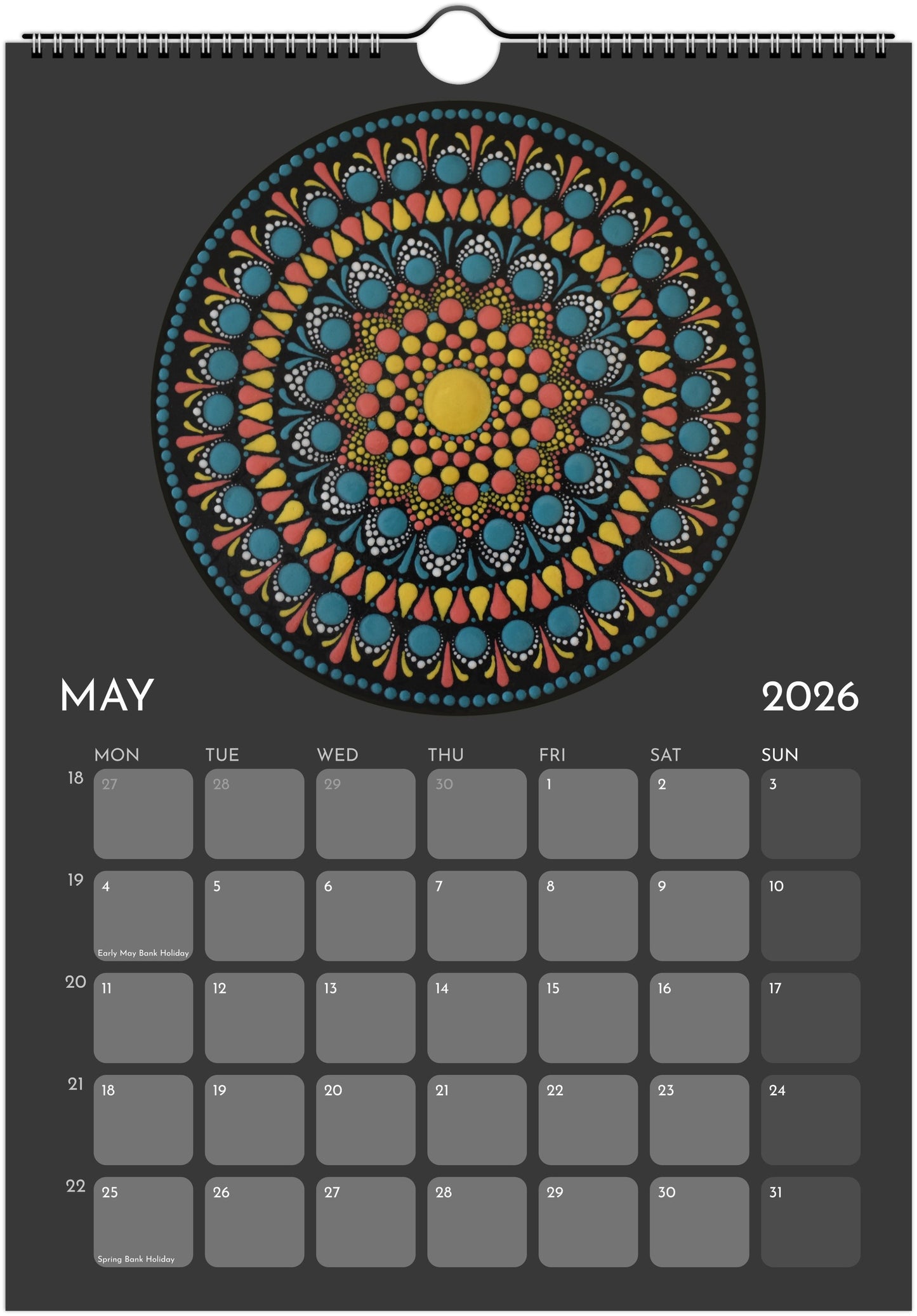 Mandala Calendar 2026 Black FREE DELIVERY
