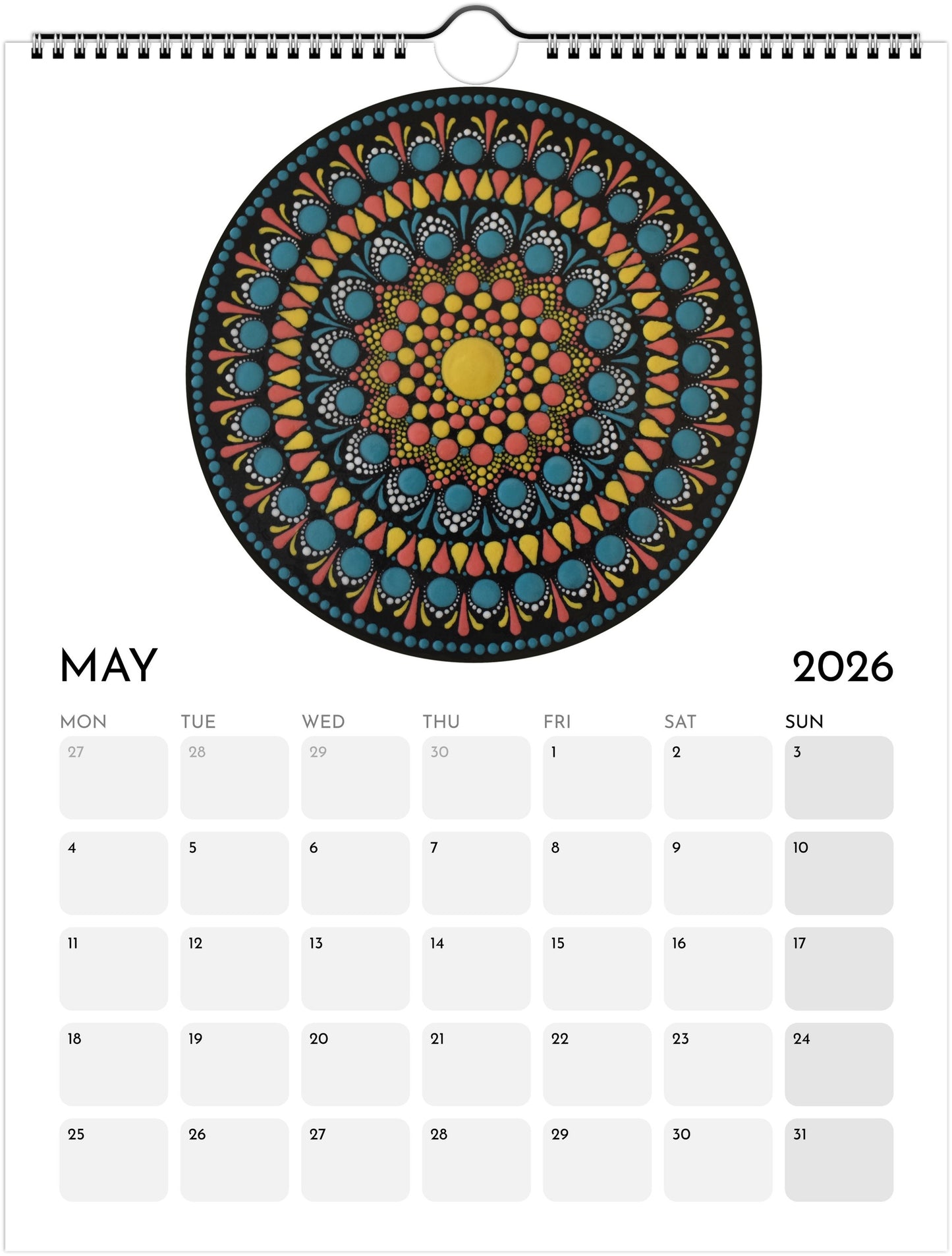 Mandala Calendar 2026 White FREE DELIVERY