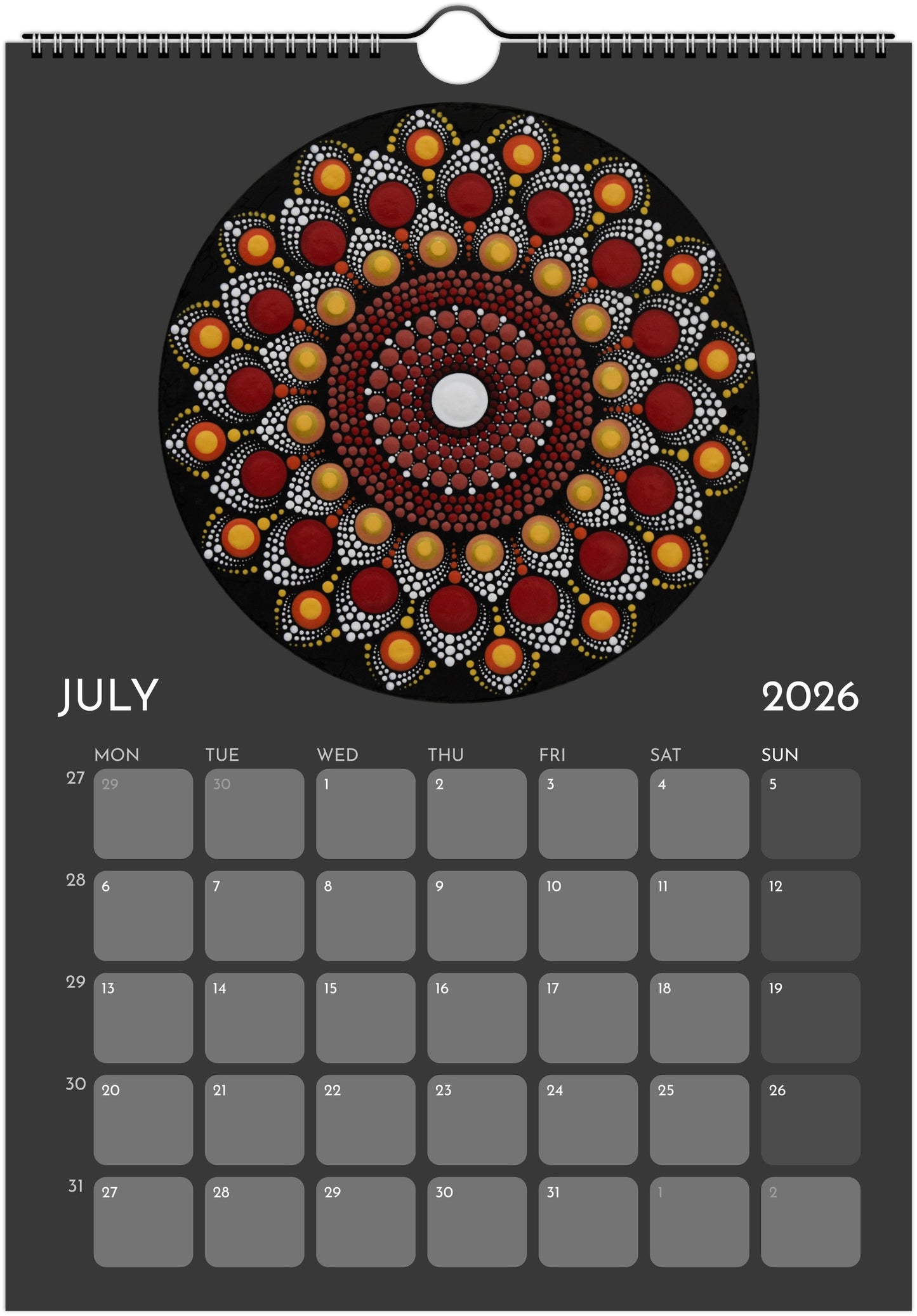Mandala Calendar 2026 Black FREE DELIVERY